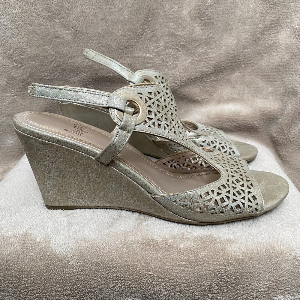 Impo Metallic Gold Sling Back Wedged Sandals